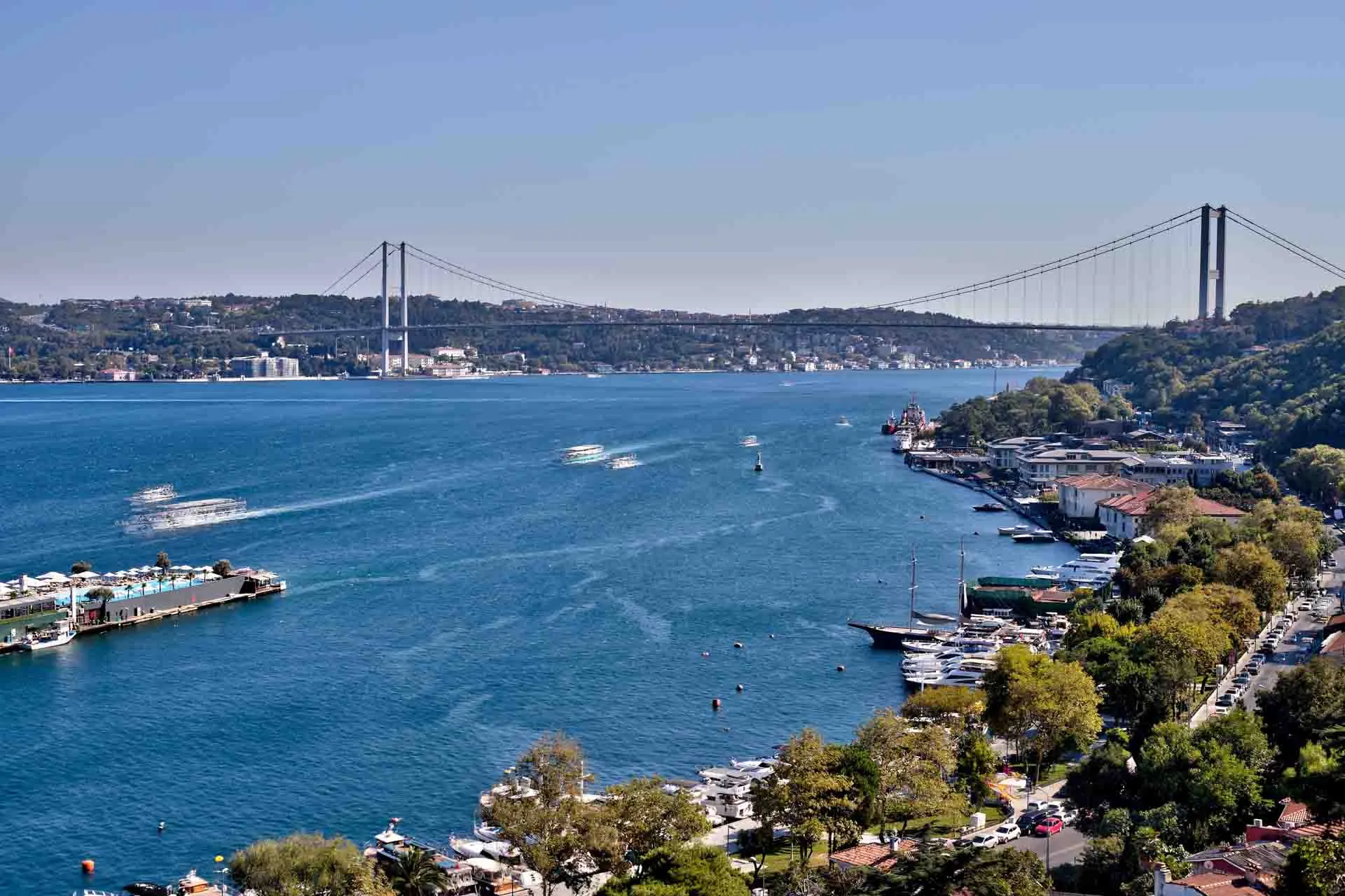 Bosporusstrædet adskiller Europa og Asien og forbinder Sortehavet med Marmarahavet