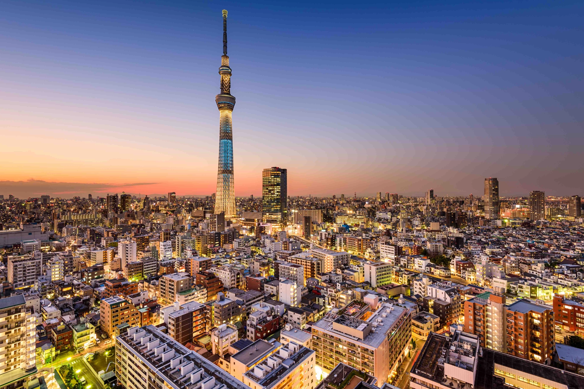Panoramaudsigt over Tokyo med den ikoniske Tokyo Skytree som centrum