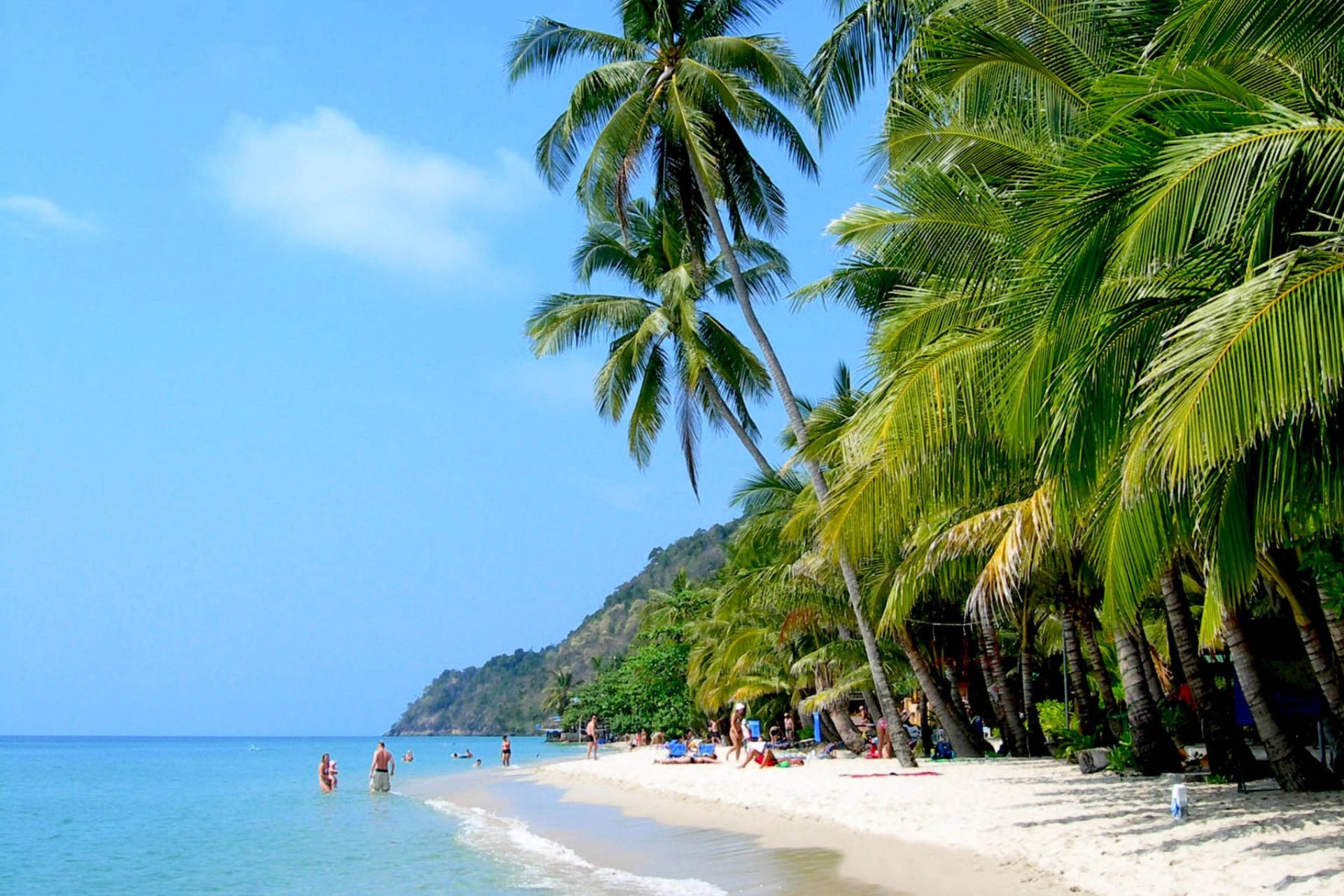 Den hvide strand og de mange palmer ved Koh Chang