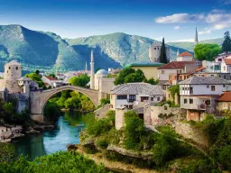 Stari Most, den historiske stenbro i byen Mostar - bygget i det 16. århundrede