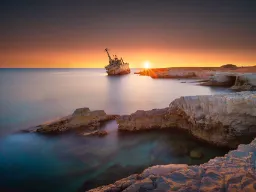 Solnedgang med skibsvrag - underligt nok et populært turistmål