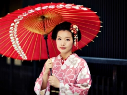 Kvinde i kimono og med smukt opsat hår