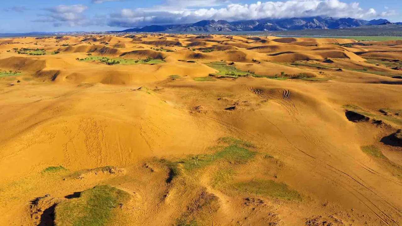 Elsen Tasarkhai-sandklitterne i Mongoliet – kendt som 'Mini-Gobi' med et mix af ørken og steppe