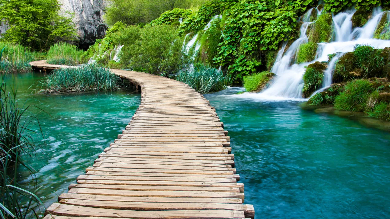 Karakteristisk træbro i Krka Nationalpark Karakteristisk træbro i Krka Nationalpark